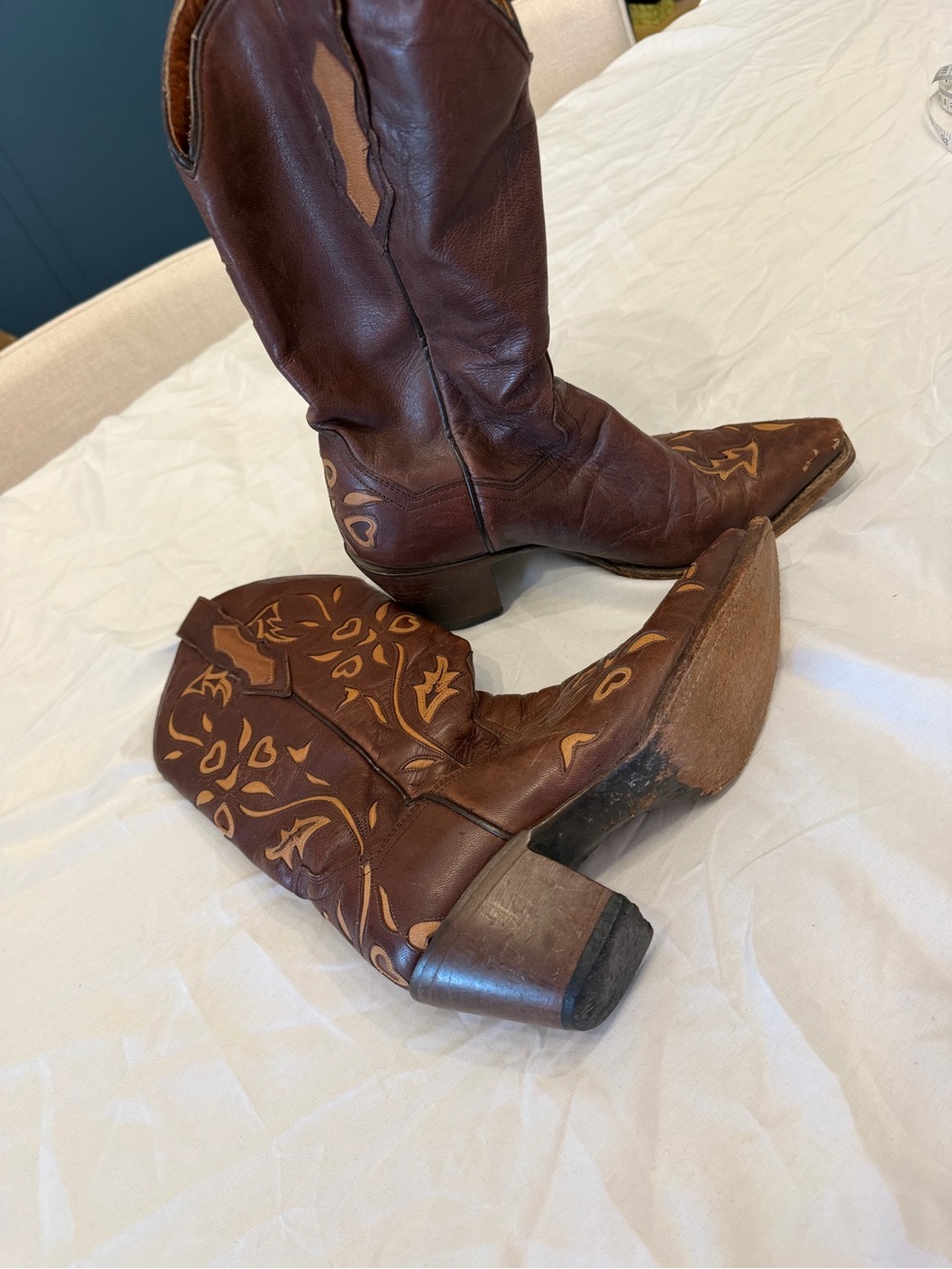 Dan Post Brown Leather Women's Embroidered Western Boots - 7.5